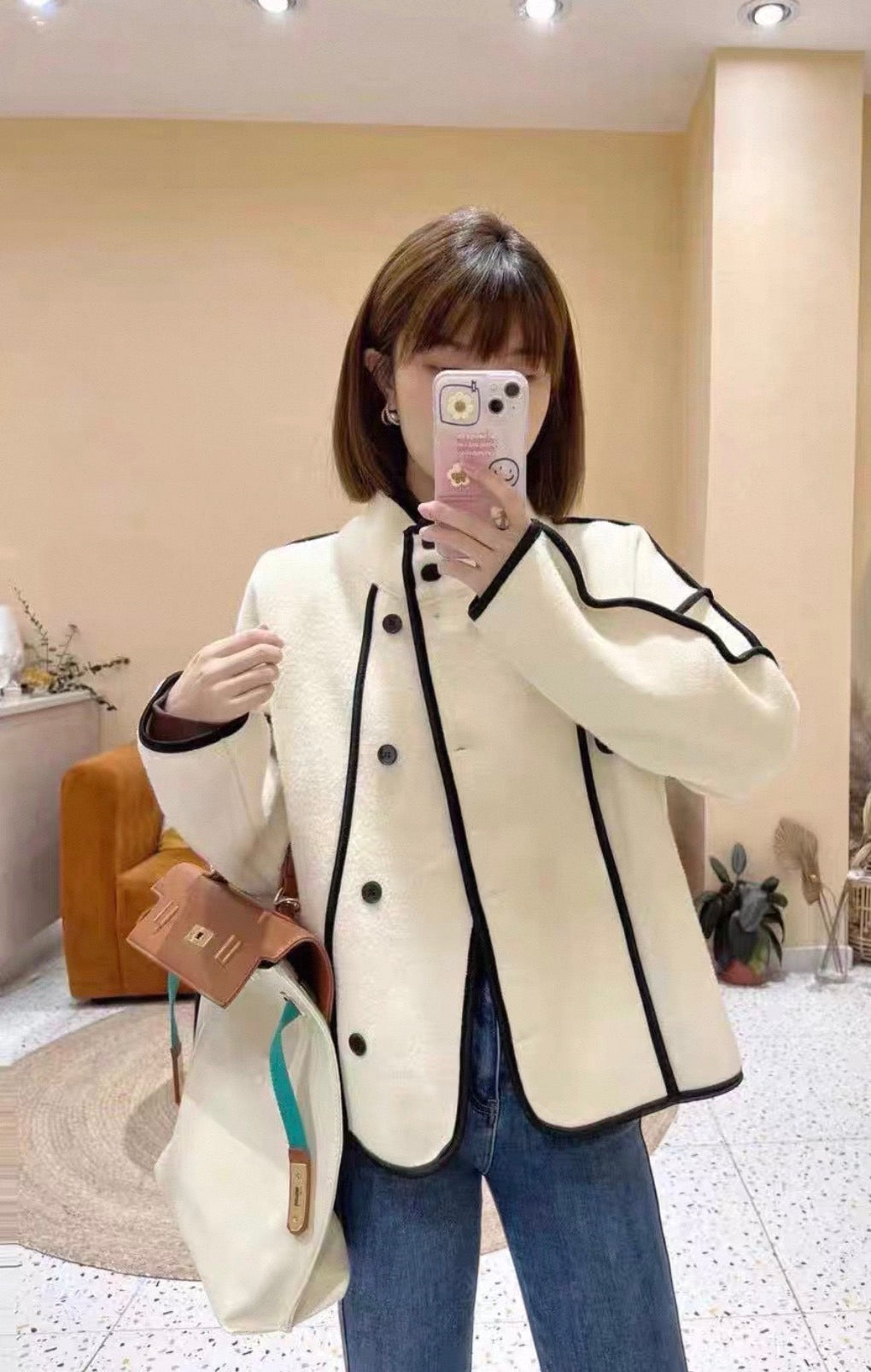 Elegant Cream Fleece Jacket
