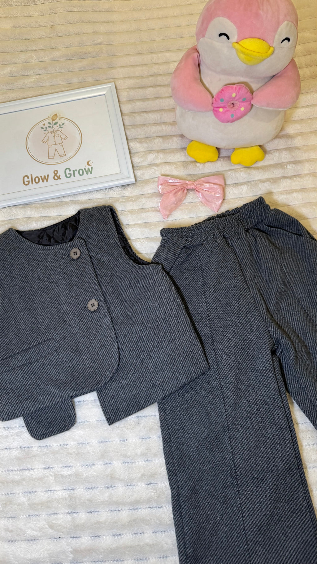 Premium Winter Grey Wool-Style Set: Vest and Wide-Leg Pants