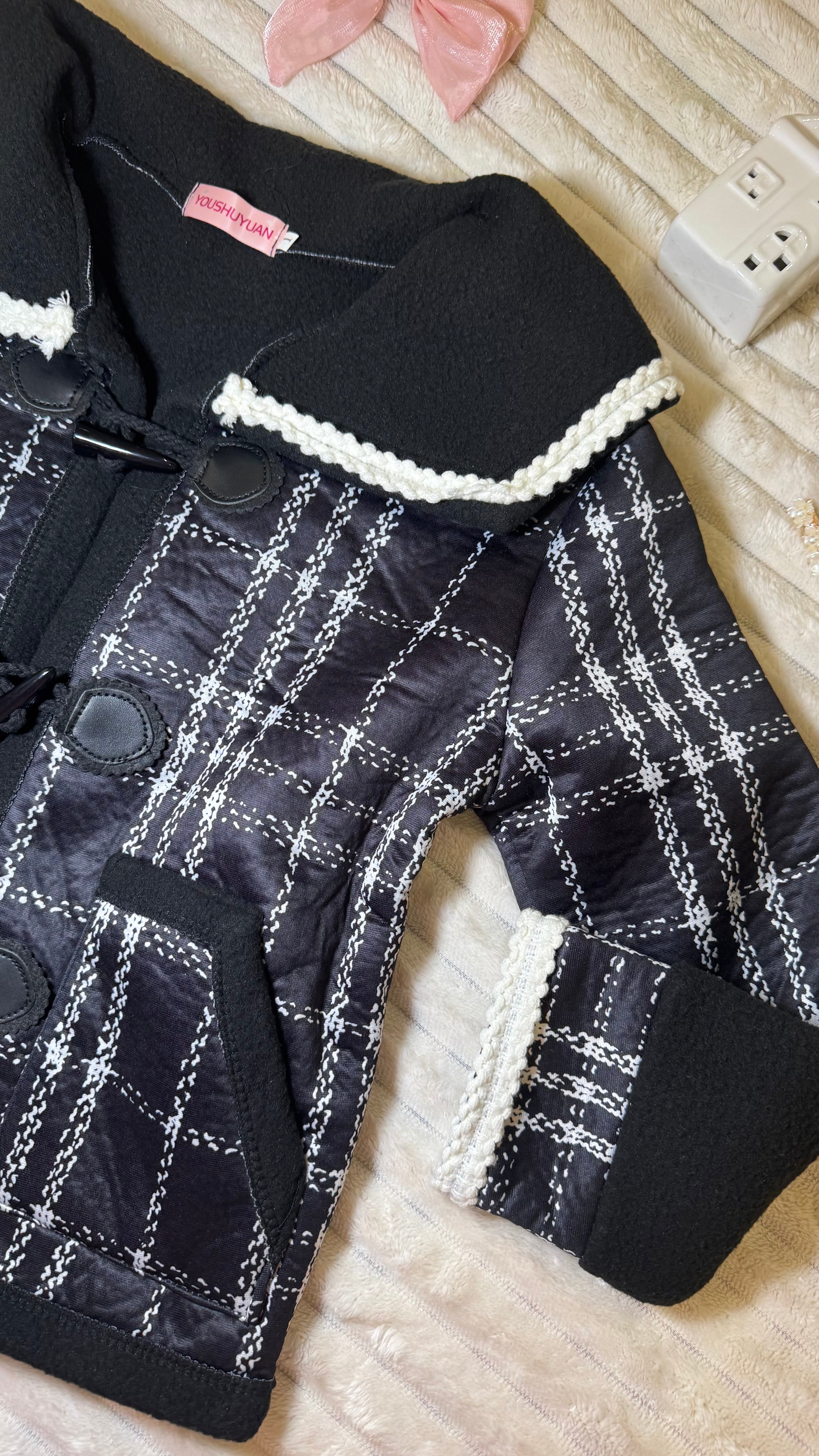 Duffle Jacket with Pan Collar and Crochet Trim