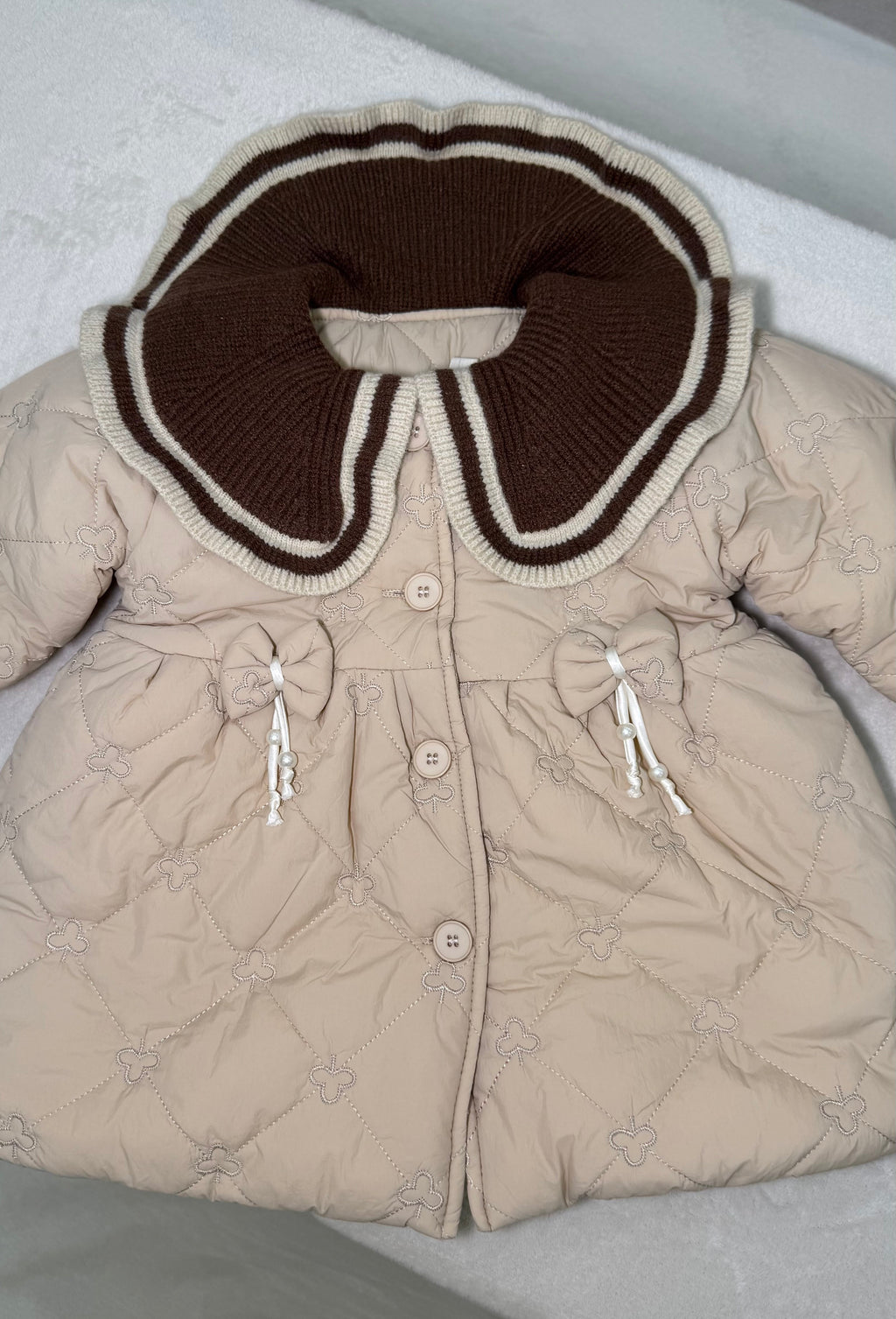 Puffy Jacket with Ribbon Bows and Ribbed Knit Collar 🇰🇷