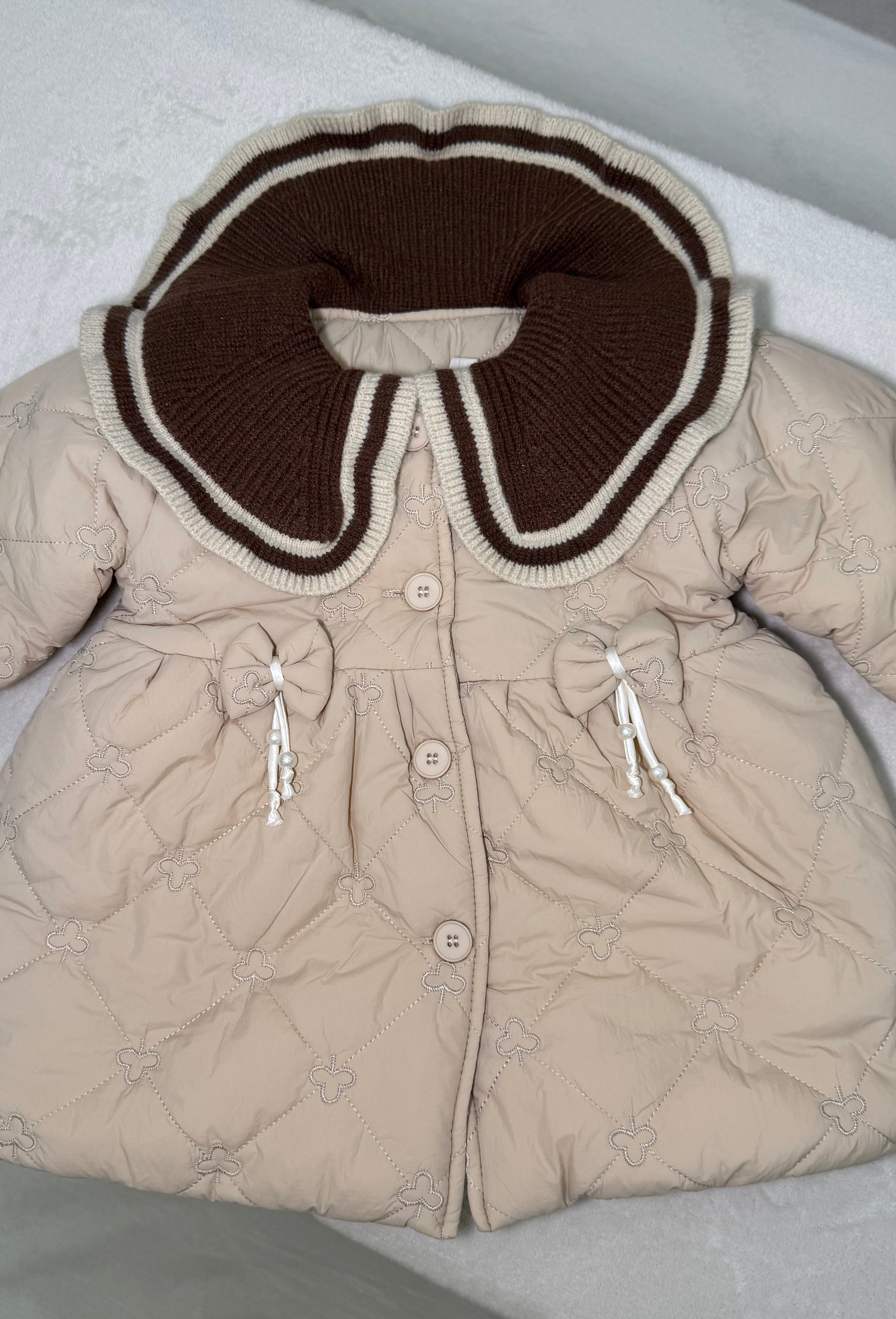 Puffy Jacket with Ribbon Bows and Ribbed Knit Collar 🇰🇷