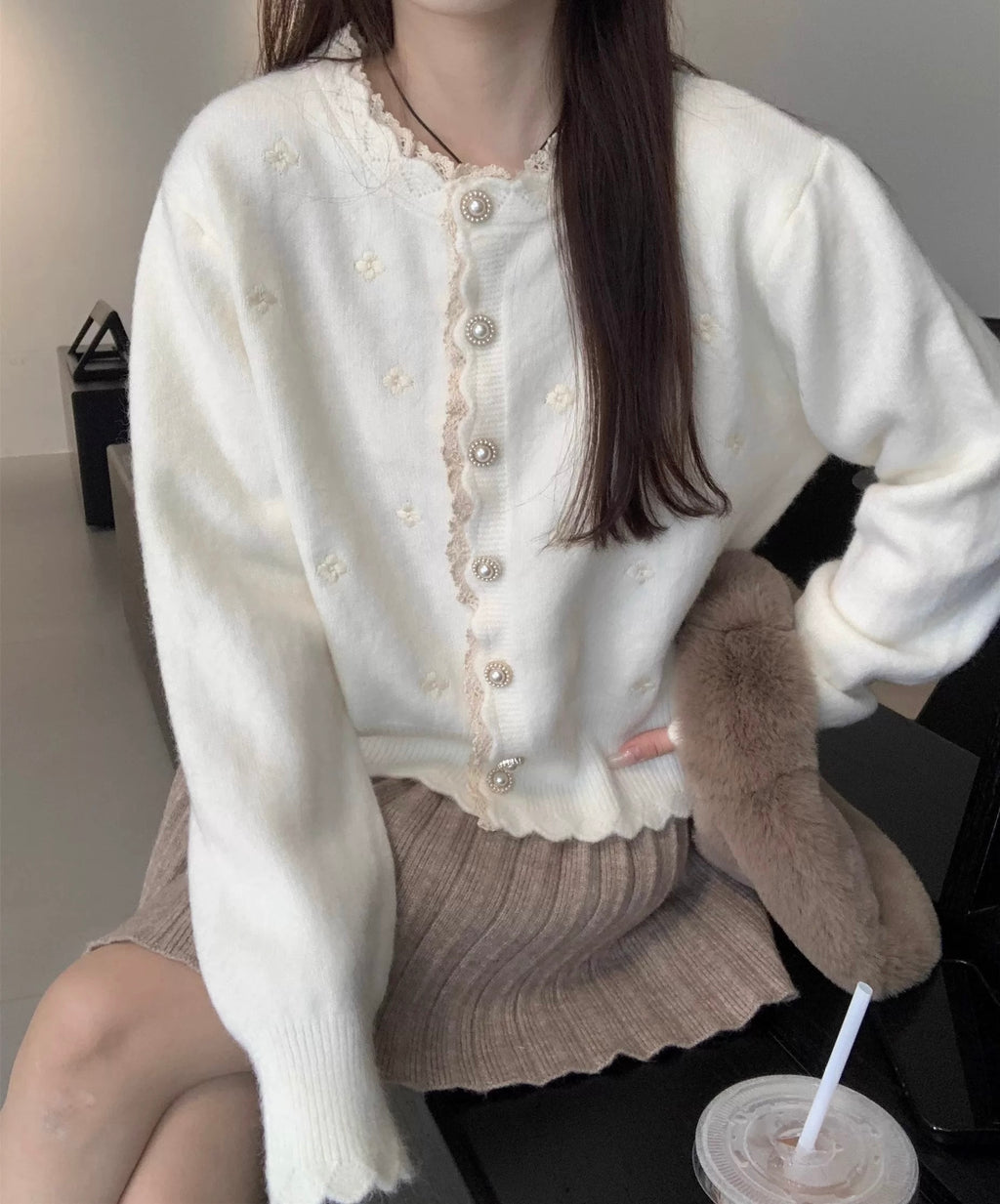 Floral Embroidered Knit Cardigan 🇰🇷
