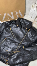 Zara Golden-Zip Leather Jacket