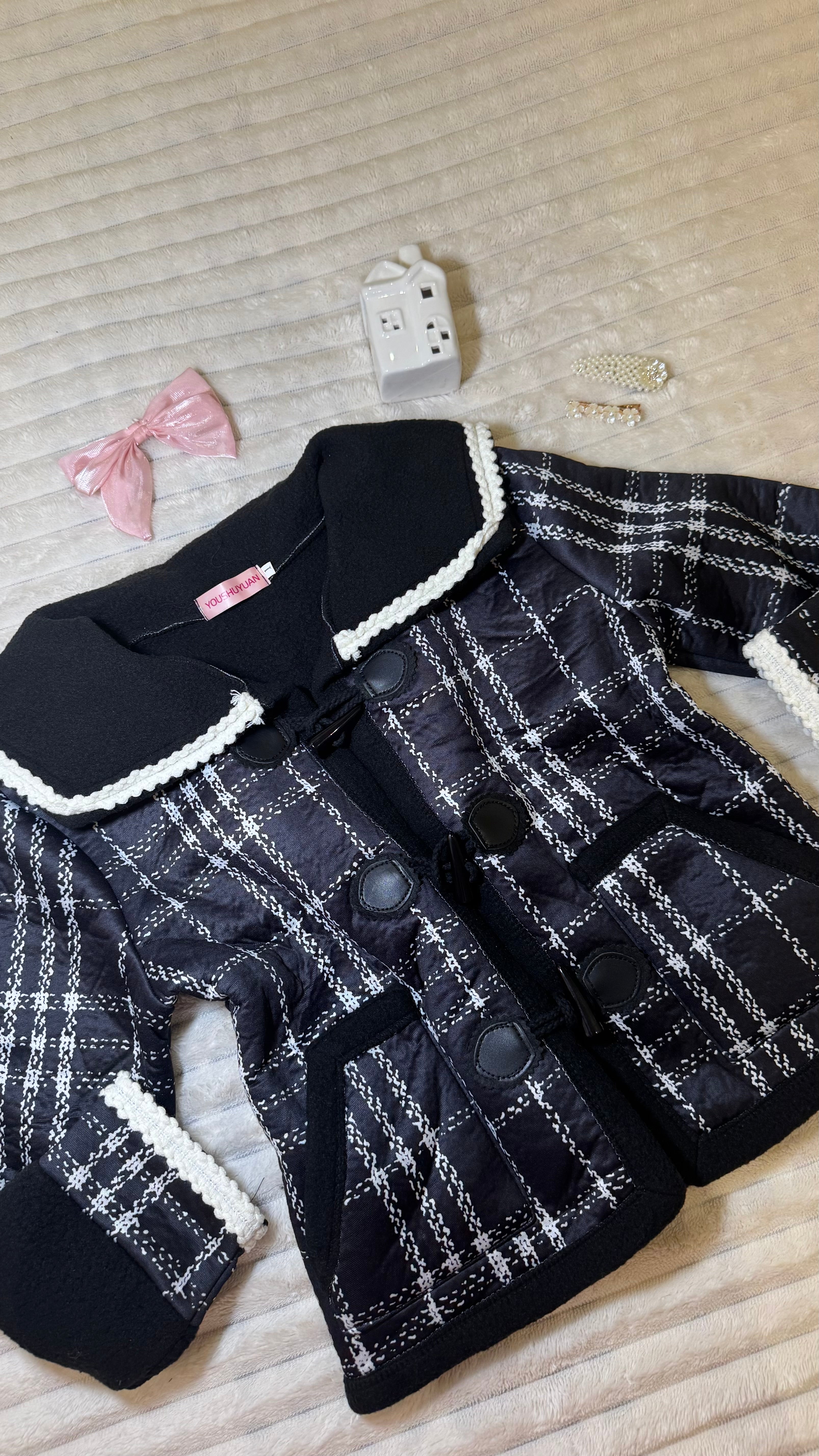 Duffle Jacket with Pan Collar and Crochet Trim