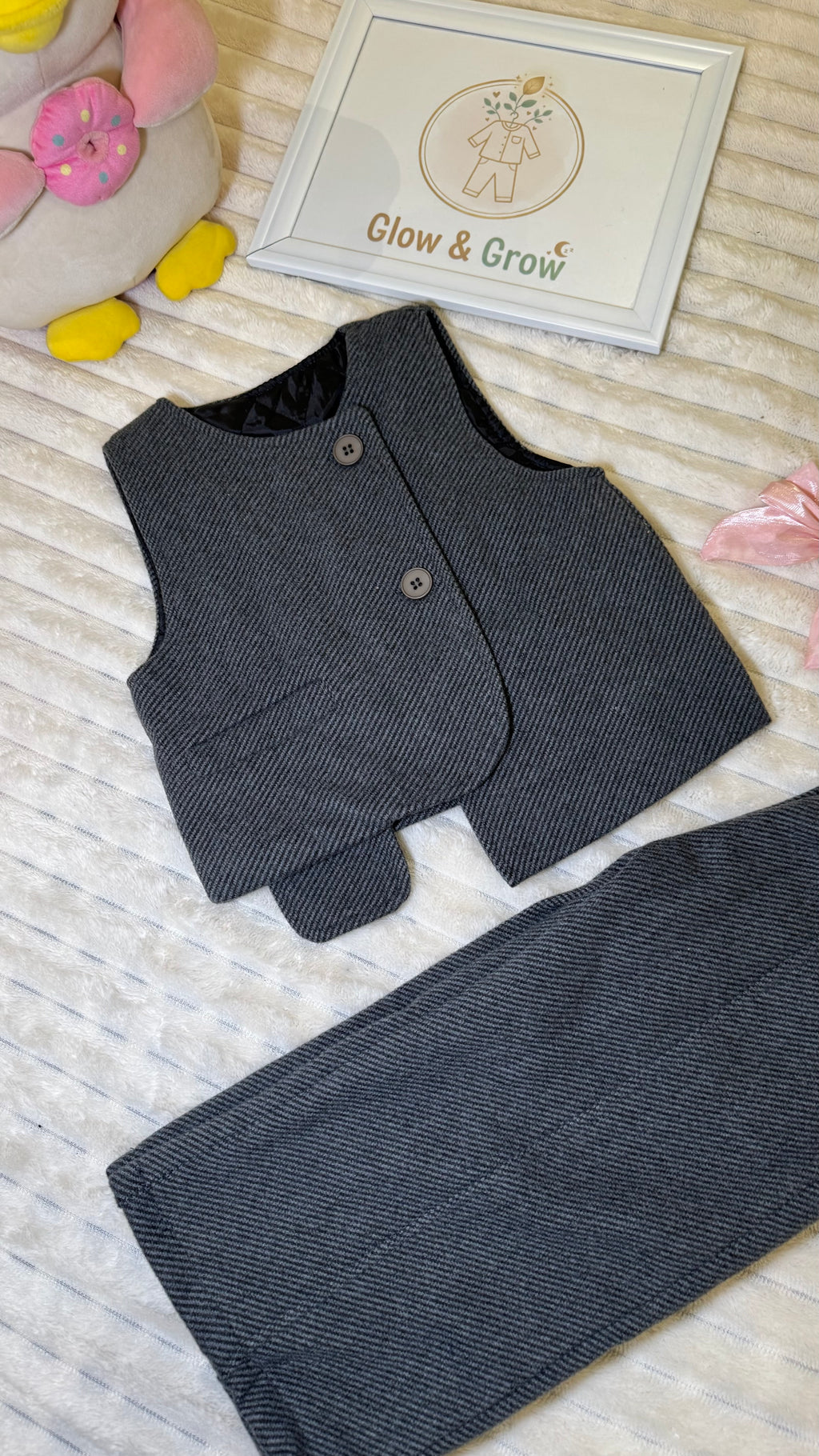 Premium Winter Grey Wool-Style Set: Vest and Wide-Leg Pants