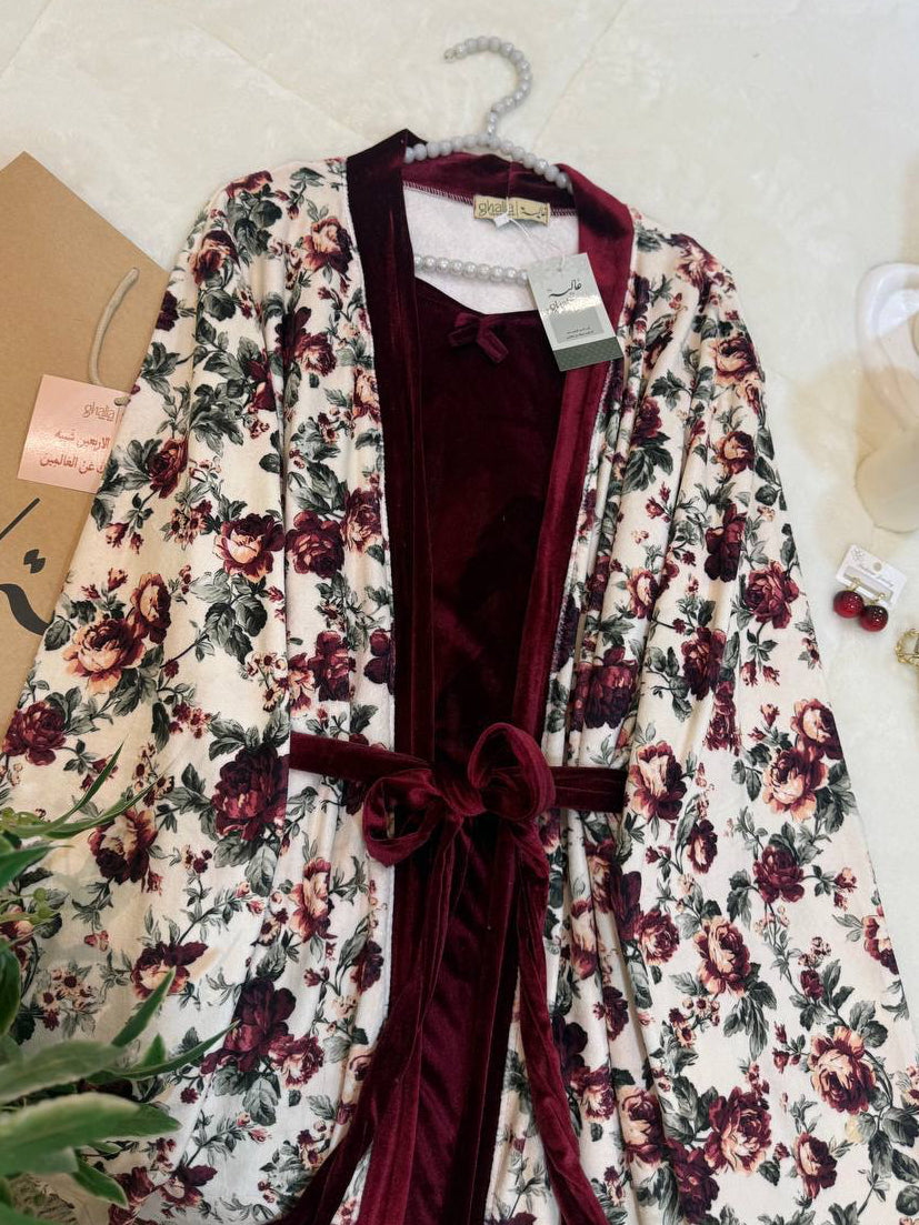 Floral Robe with Velvet Slip Dress