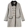 Classic Grey Wool Coat with Contrast Black Trim