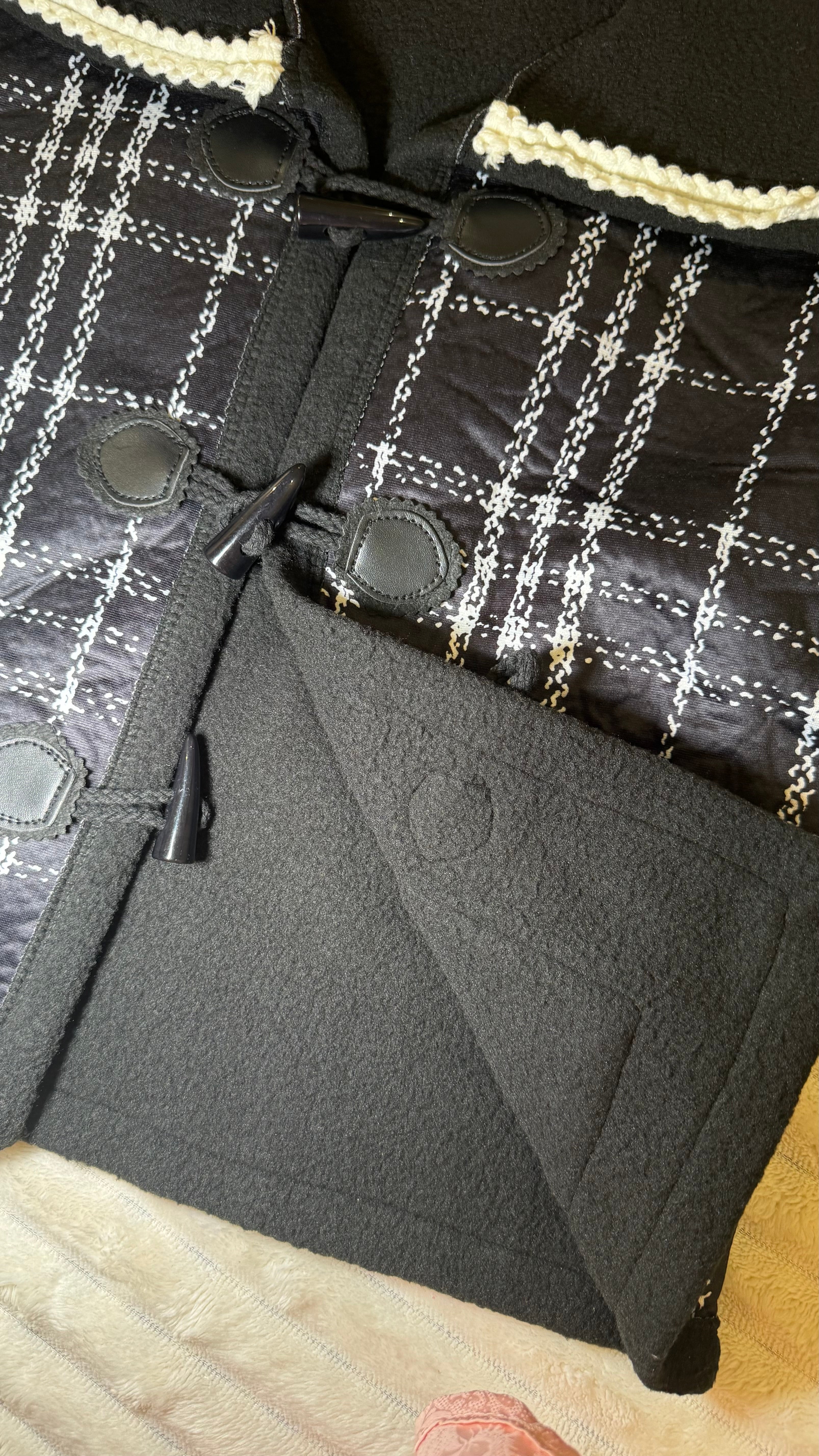 Duffle Jacket with Pan Collar and Crochet Trim