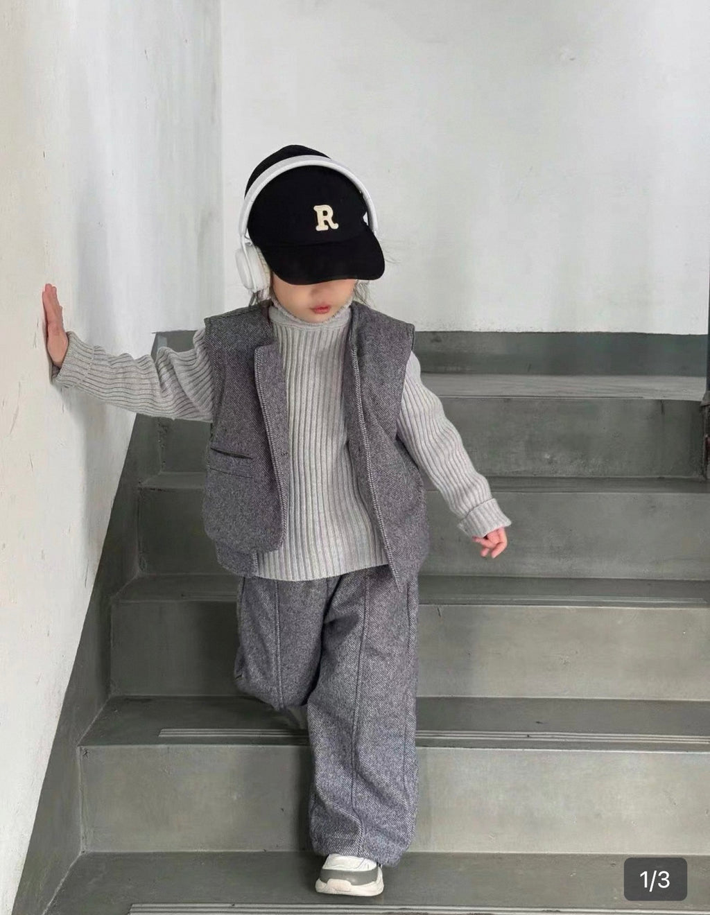 Premium Winter Grey Wool-Style Set: Vest and Wide-Leg Pants