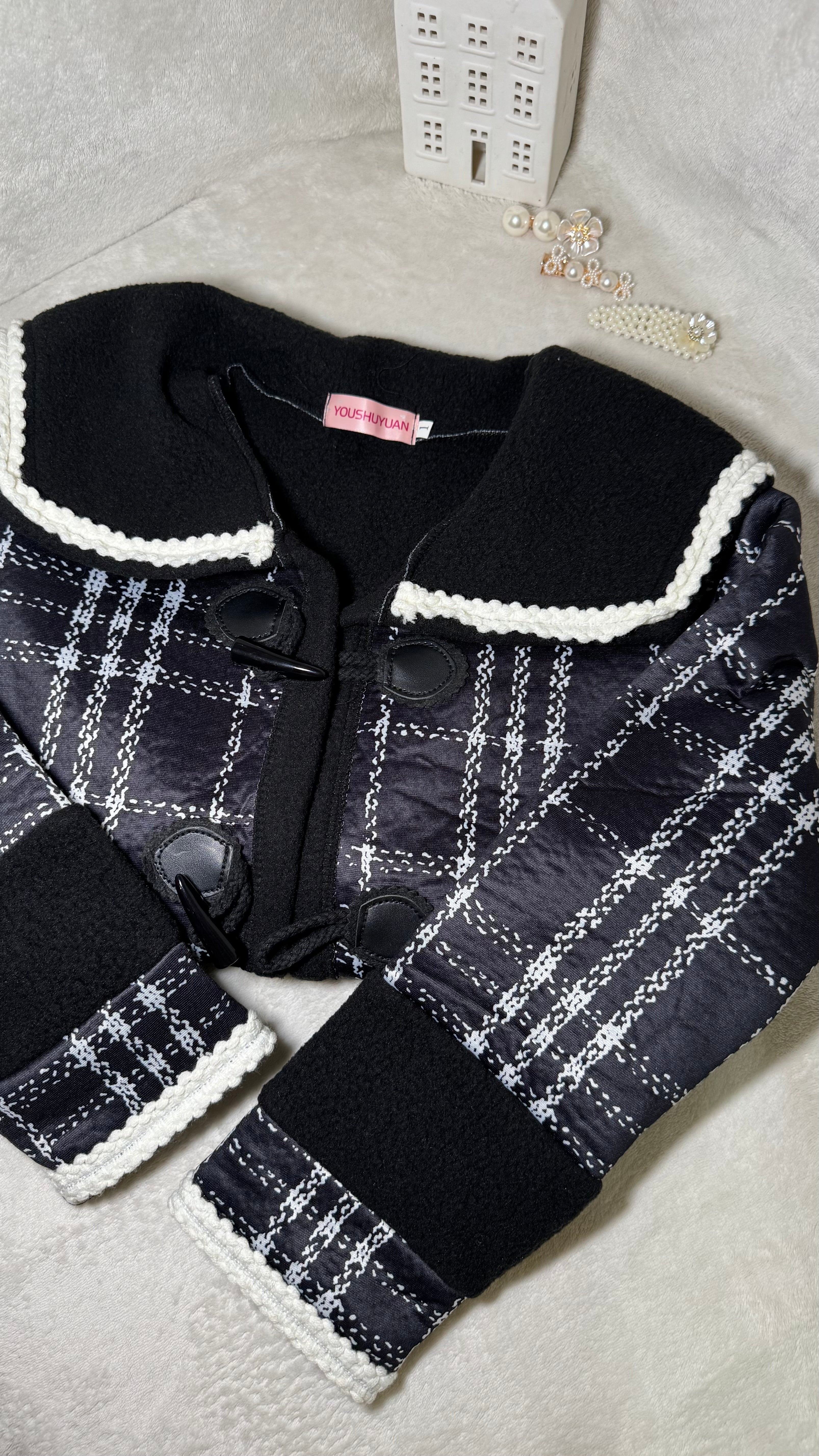 Duffle Jacket with Pan Collar and Crochet Trim