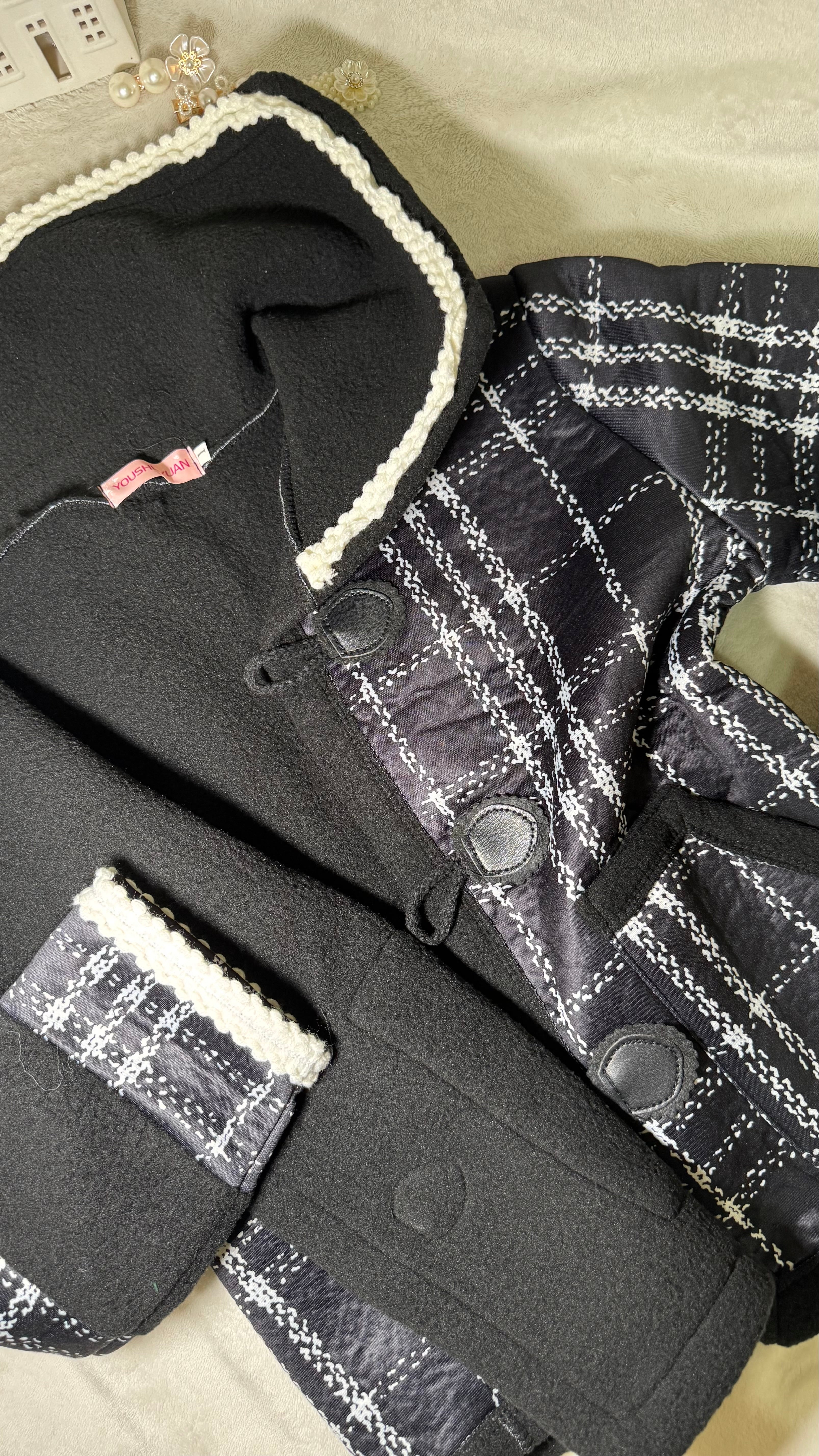Duffle Jacket with Pan Collar and Crochet Trim