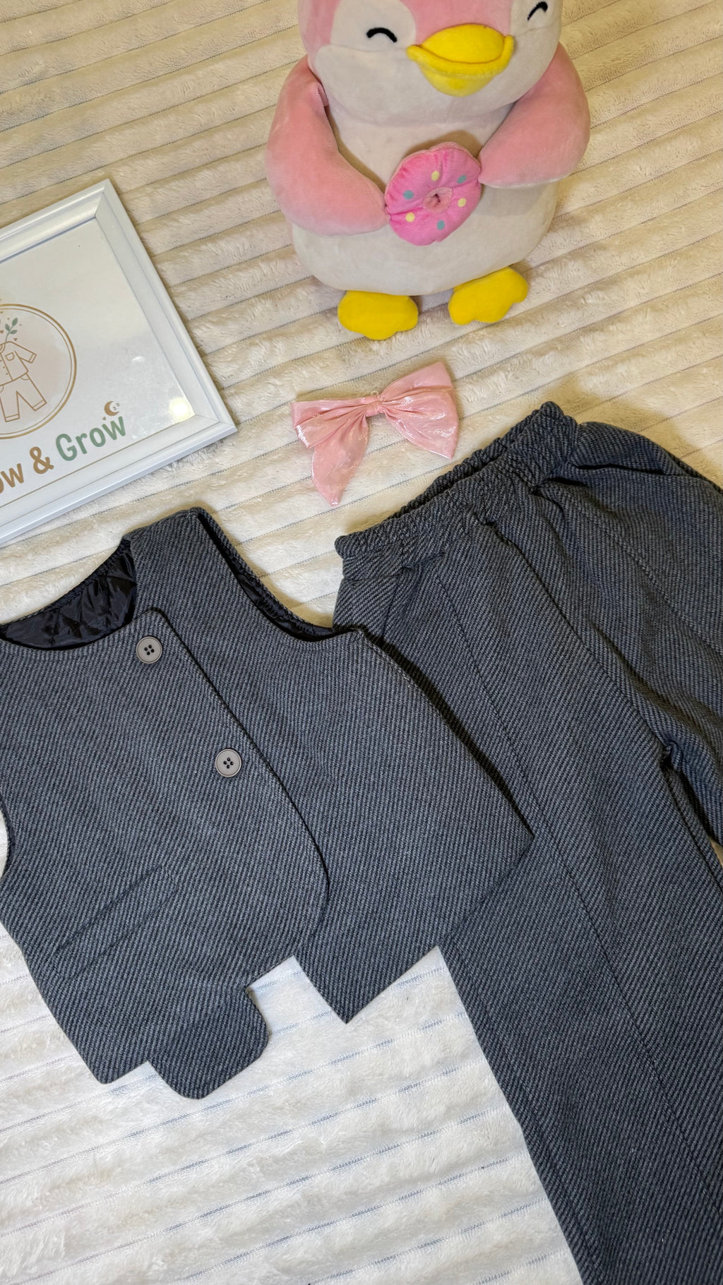 Premium Winter Grey Wool-Style Set: Vest and Wide-Leg Pants