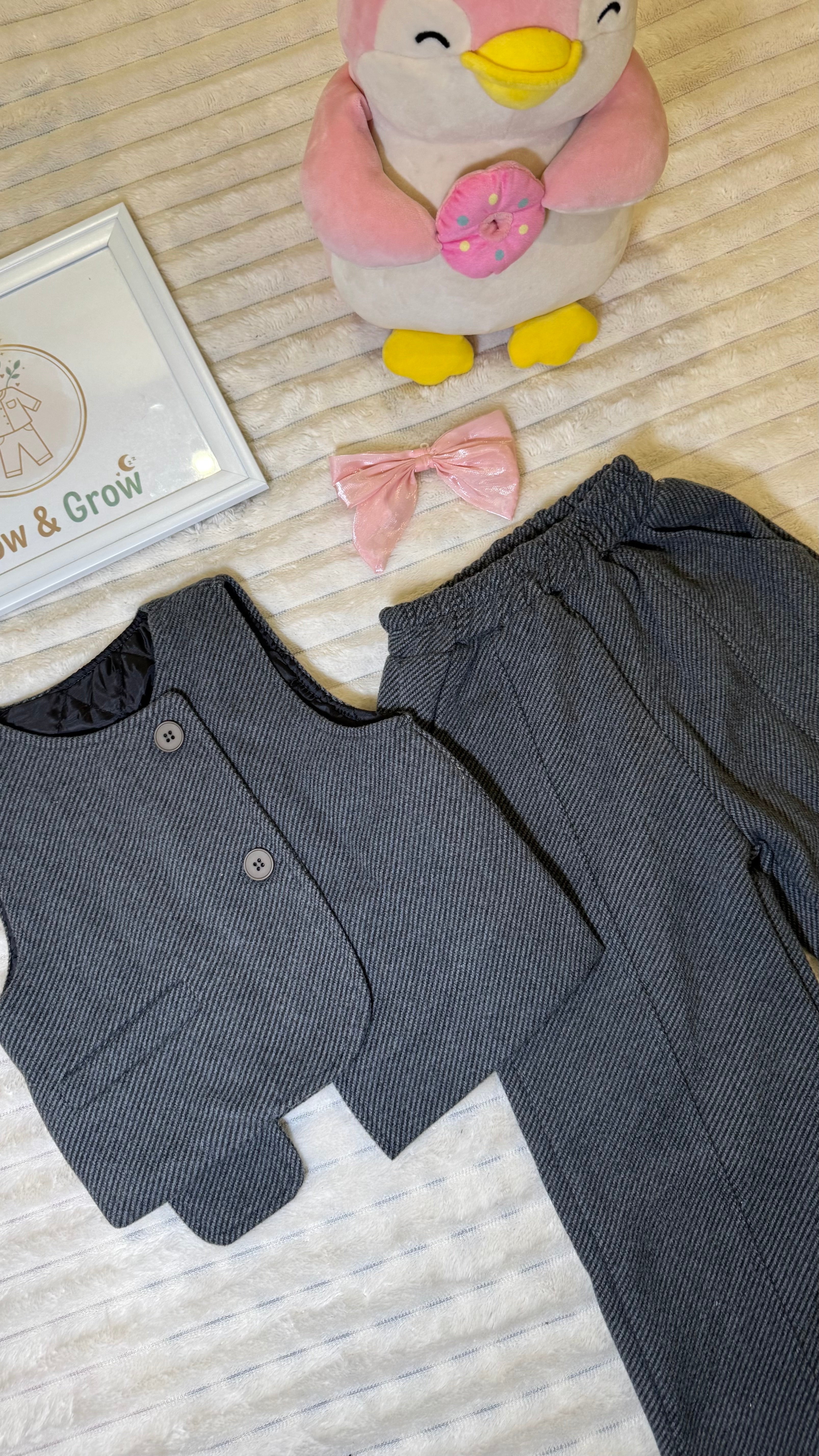 Premium Winter Grey Wool-Style Set: Vest and Wide-Leg Pants