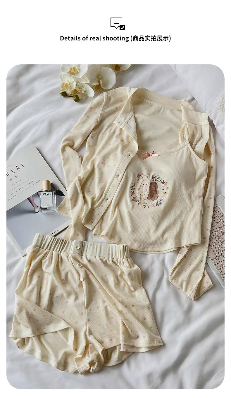 Cute 3-Piece Floral Sleepwear