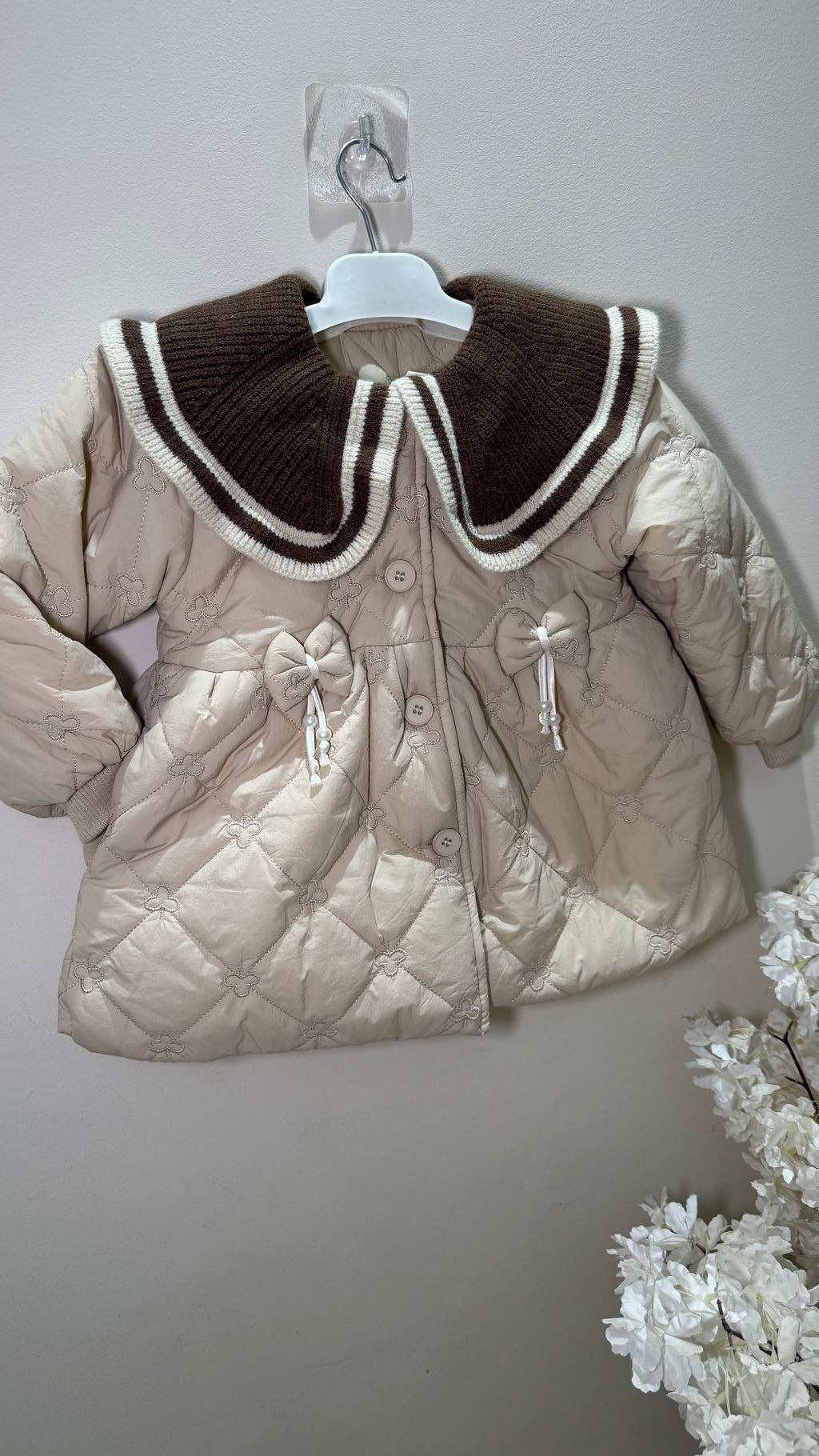 Puffy Jacket with Ribbon Bows and Ribbed Knit Collar 🇰🇷