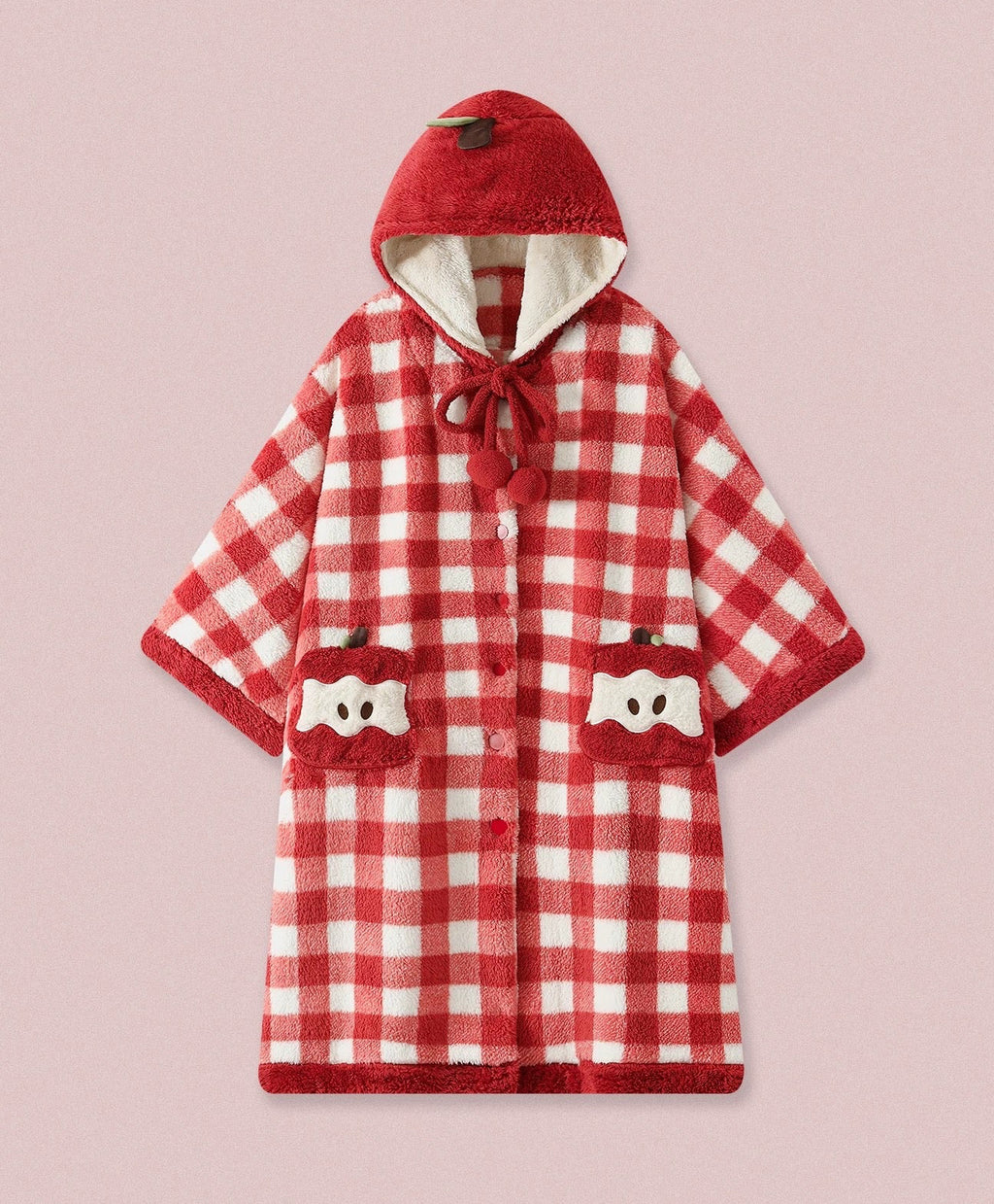 Apple-Design Hooded Fleece Pajama Robe 🇰🇷