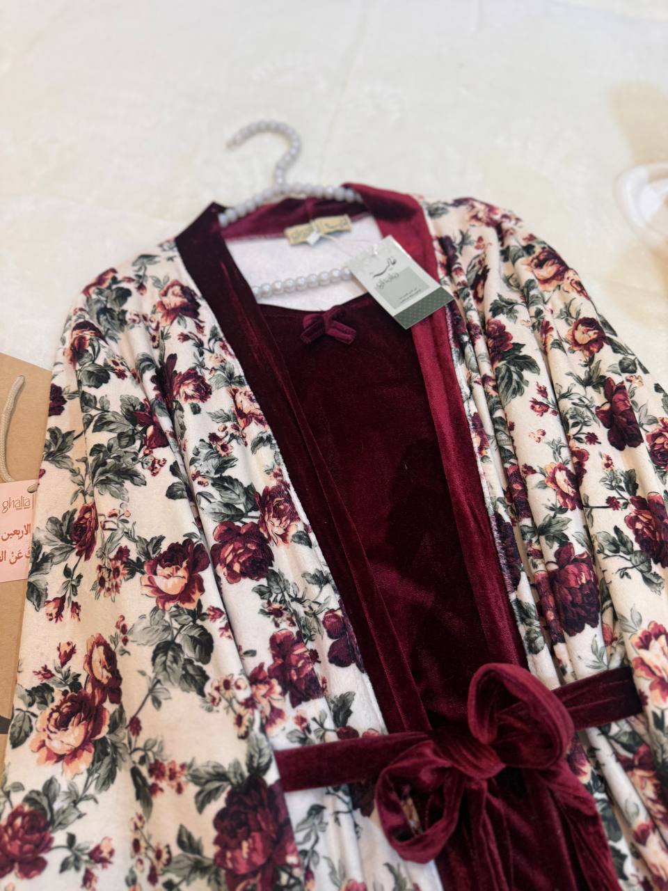 Floral Robe with Velvet Slip Dress