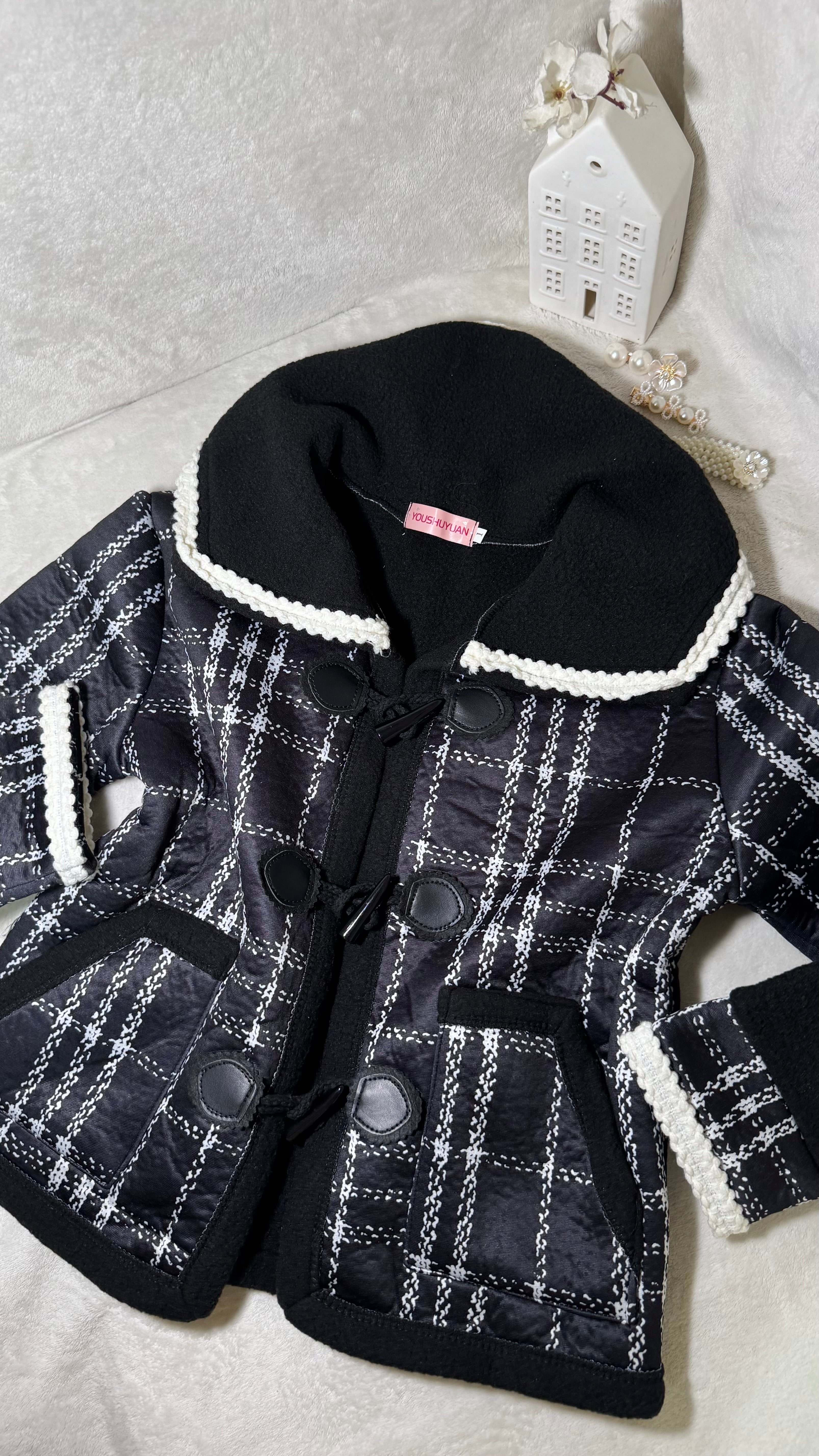 Duffle Jacket with Pan Collar and Crochet Trim