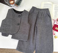 Premium Winter Grey Wool-Style Set: Vest and Wide-Leg Pants