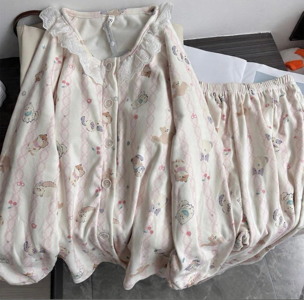 Vintage-Style Ruffle Lace Pajama Set 🇨🇳