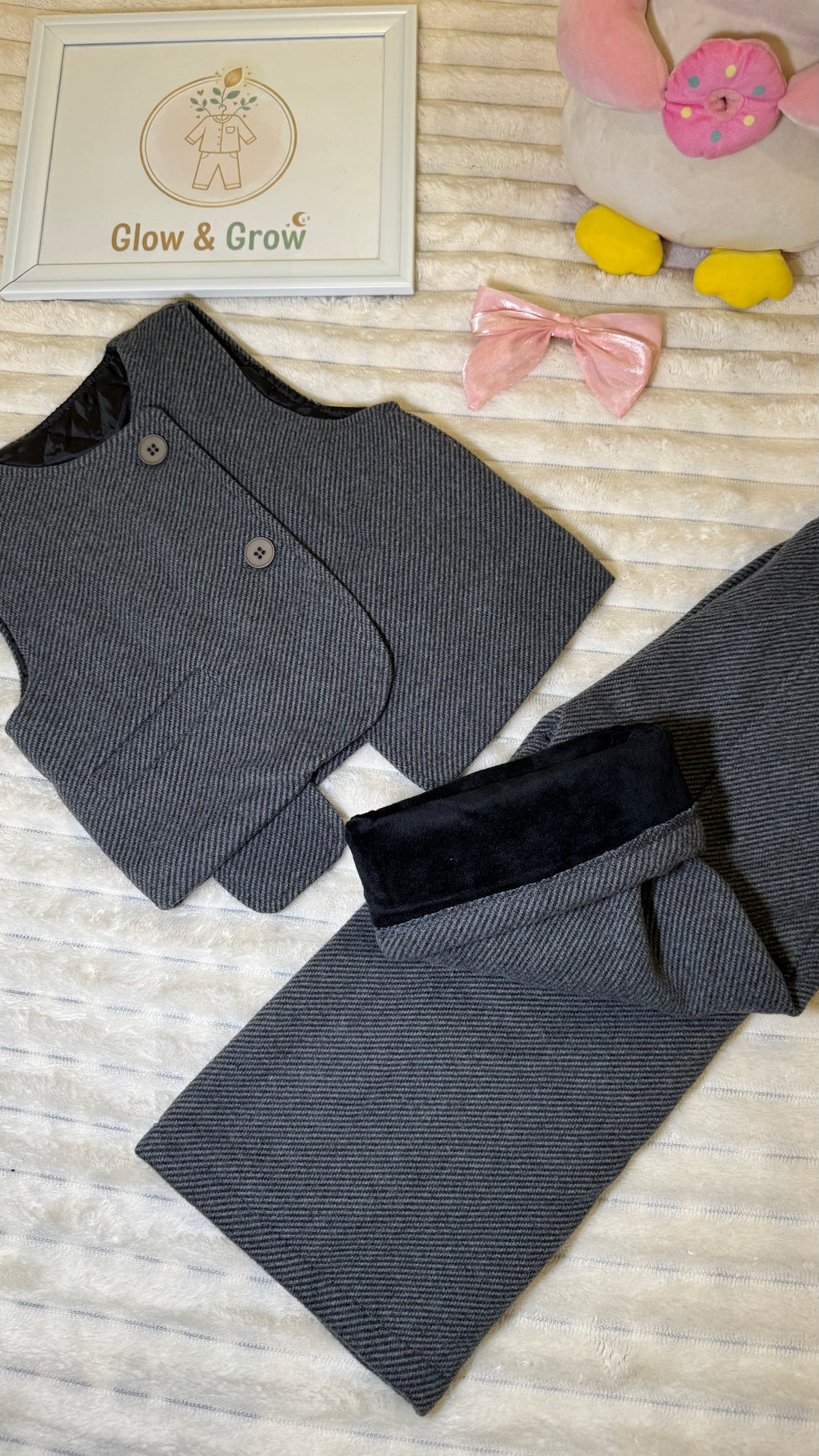 Premium Winter Grey Wool-Style Set: Vest and Wide-Leg Pants