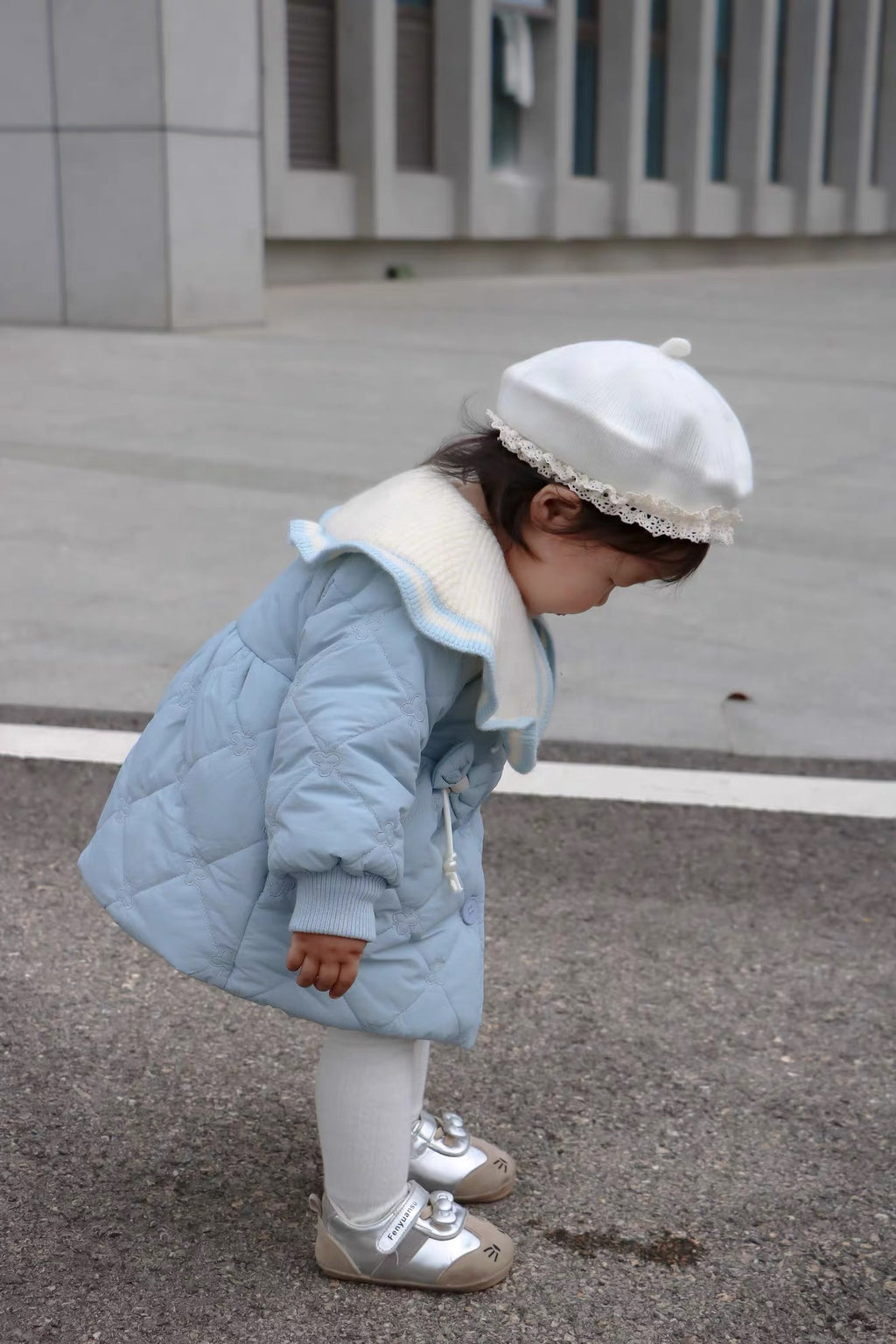 Puffy Jacket with Ribbon Bows and Ribbed Knit Collar 🇰🇷