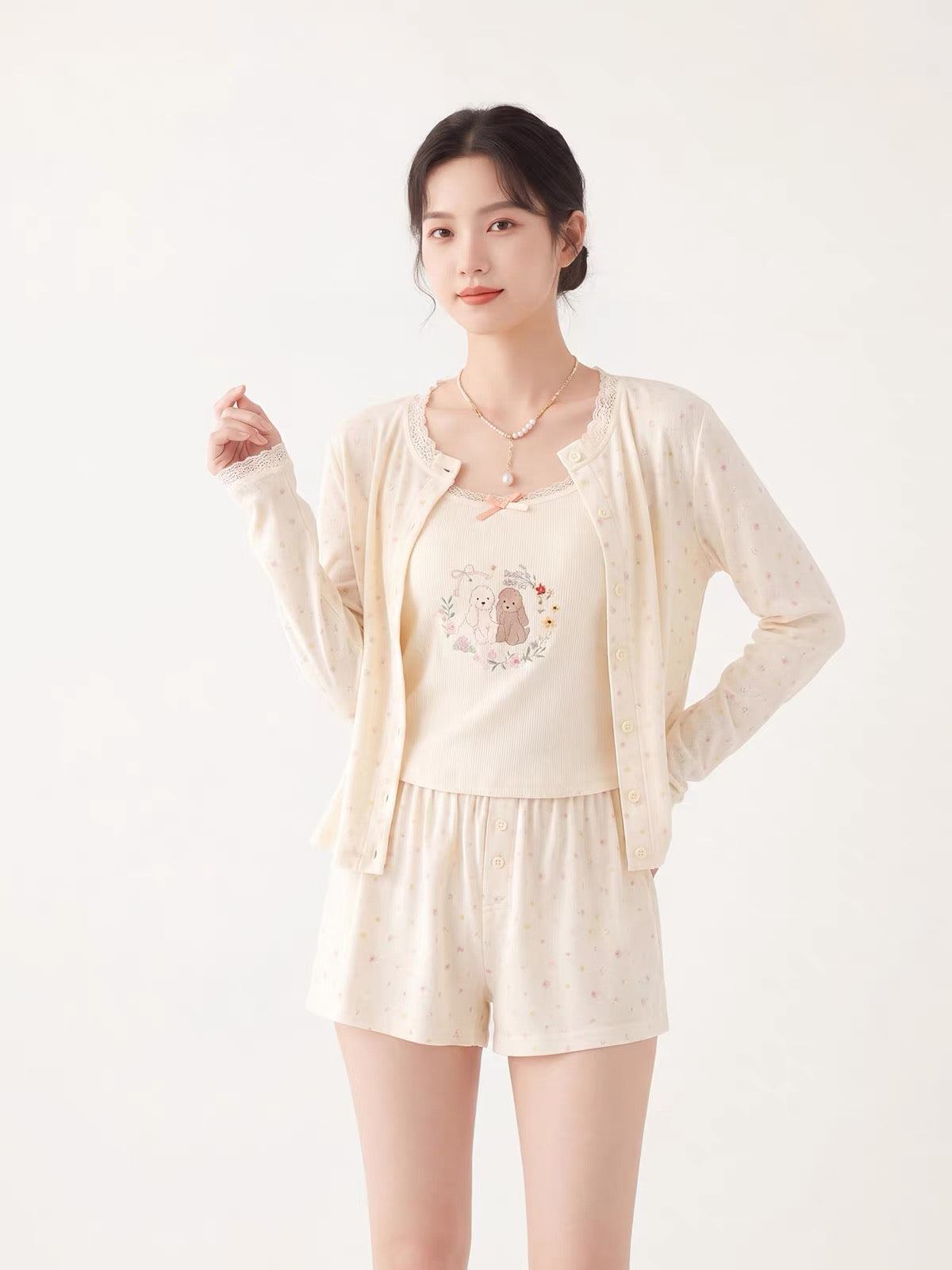 Cute 3-Piece Floral Sleepwear