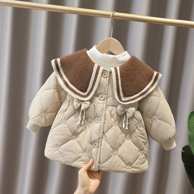 Puffy Jacket with Ribbon Bows and Ribbed Knit Collar 🇰🇷