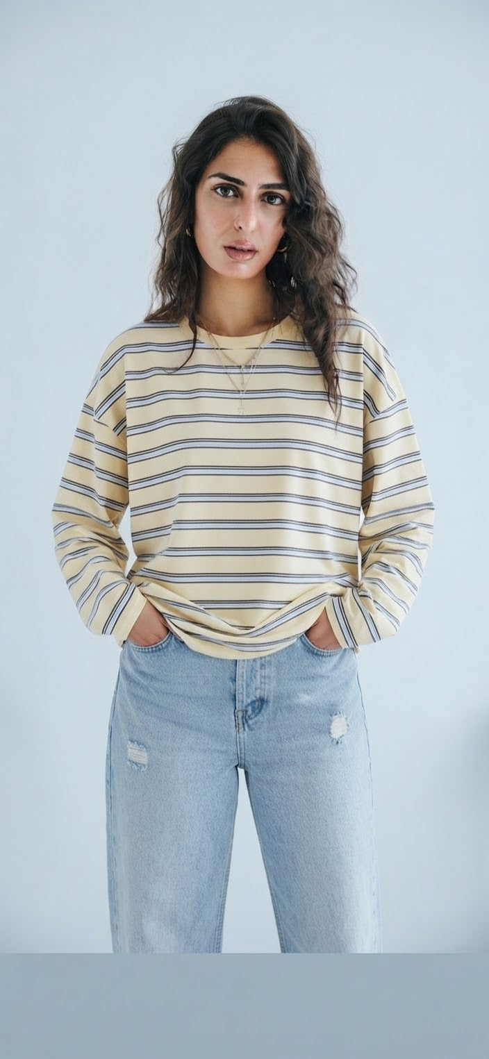 Elegant Striped T-shirt 💛🫰🏻