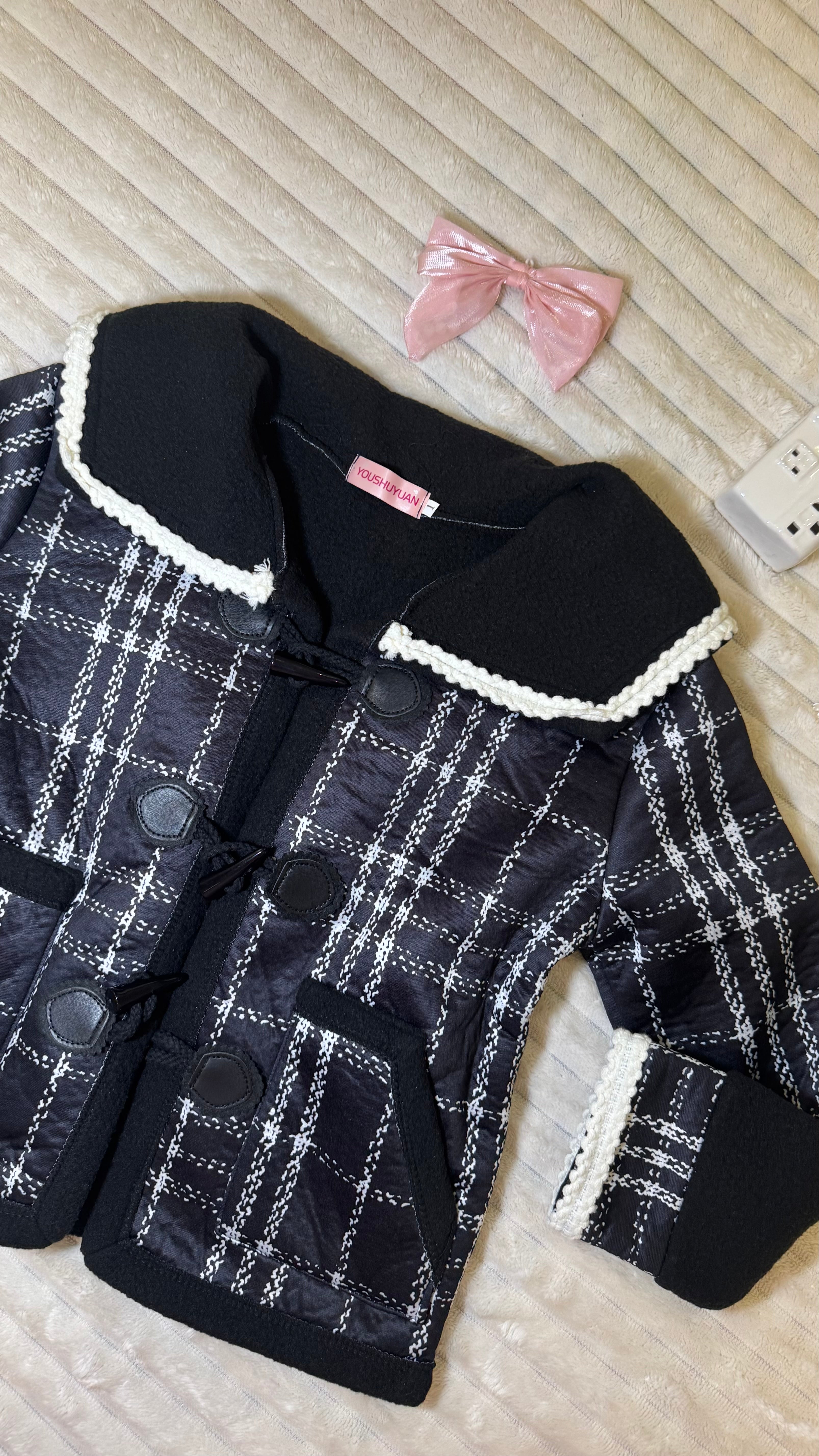Duffle Jacket with Pan Collar and Crochet Trim