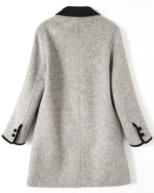 Classic Grey Wool Coat with Contrast Black Trim