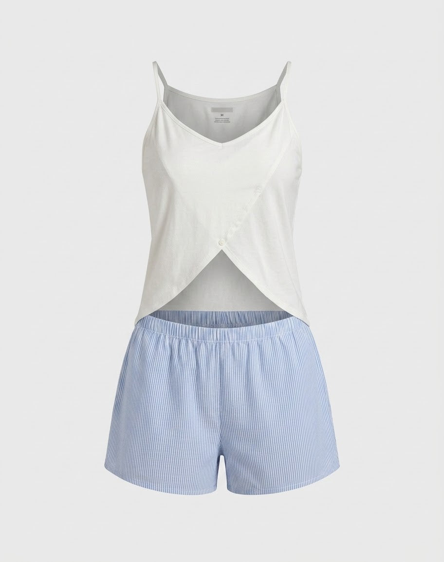 White Crossover & Blue Striped Pyjama