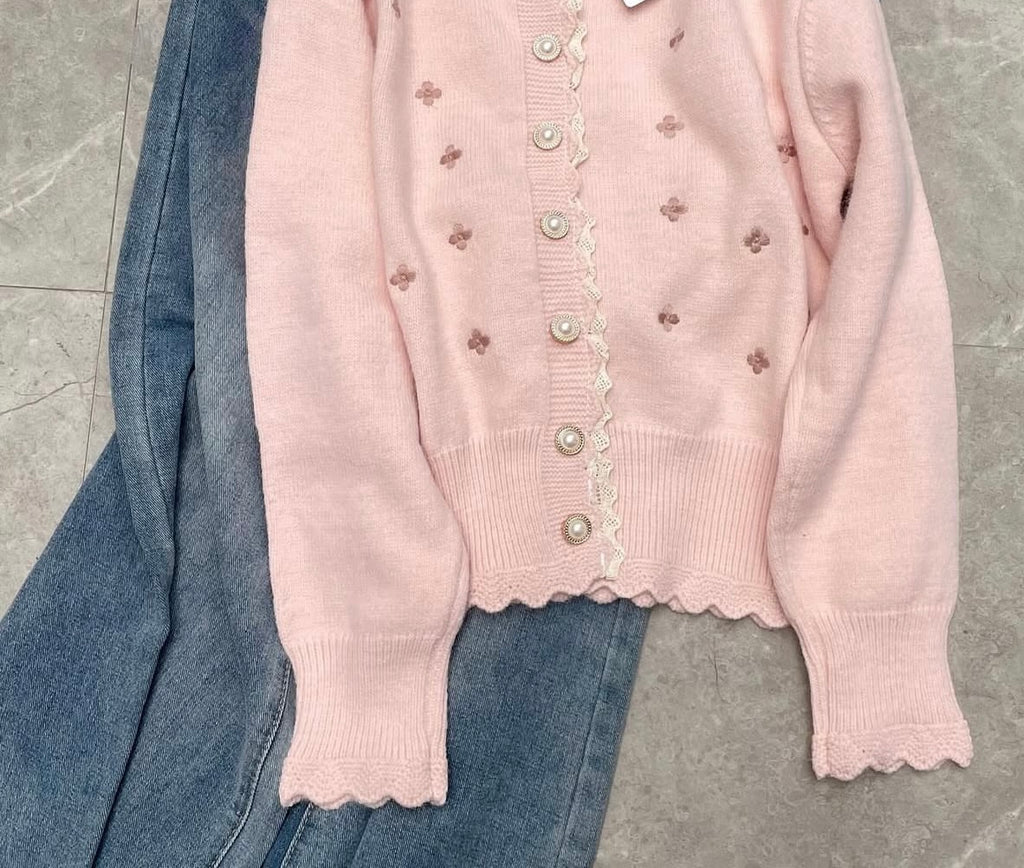 Floral Embroidered Knit Cardigan 🇰🇷
