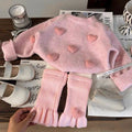 Pink Heart-Embellished Knit Sweater & Ruffle Leg Set