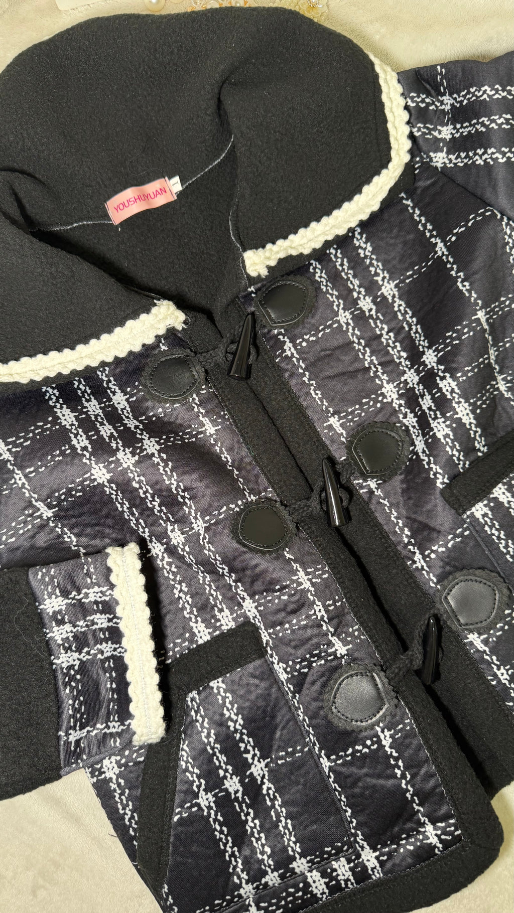 Duffle Jacket with Pan Collar and Crochet Trim