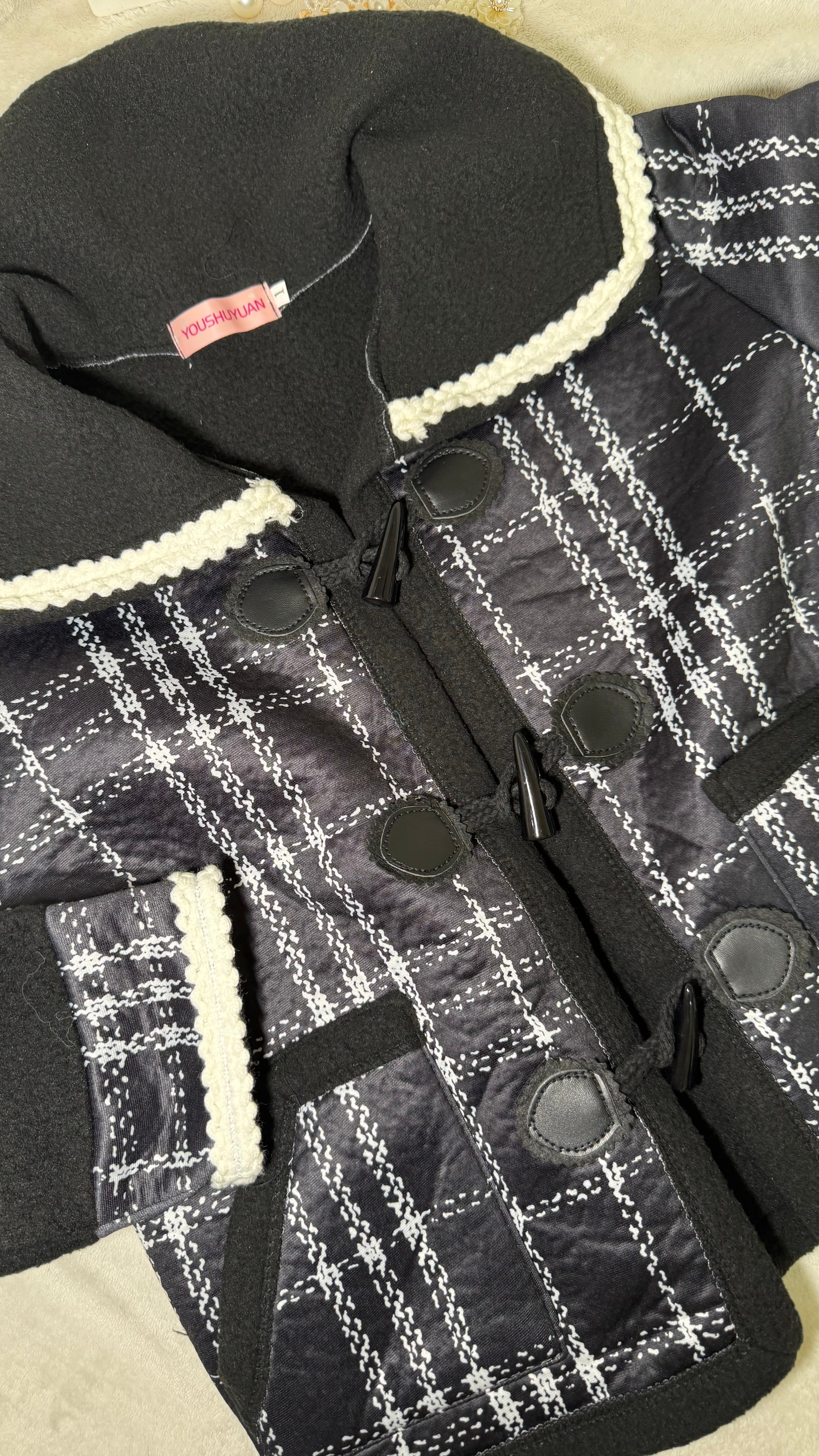 Duffle Jacket with Pan Collar and Crochet Trim